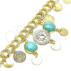 Oro Laminado Charm Bracelet, Gold Filled Style with Light Turquoise Opal, Polished, Golden Finish, 03.331.0119.3.08 (10 MM Thickness, 8 Inches Length)