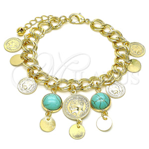 Gold Filled Bracelet — Charm Bracelet with Light Turquoise Opal Polished 03. — main product view — SKU 146381 | Oro Laminado brazalete — Charm Bracelet with Light Turquoise Opal pulido 03. — SKU 146381