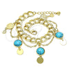 Oro Laminado Charm Bracelet, Gold Filled Style with Turquoise Opal, Polished, Golden Finish, 03.331.0209.08 (10 MM Thickness, 8 Inches Length)