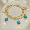 Oro Laminado Charm Bracelet, Gold Filled Style with Turquoise Opal, Polished, Golden Finish, 03.331.0209.08 (10 MM Thickness, 8 Inches Length)