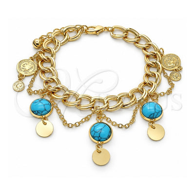 Oro Laminado Charm Bracelet, Gold Filled Style with Turquoise Opal, Polished, Golden Finish, 03.331.0209.08 (10 MM Thickness, 8 Inches Length)