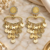 Oro Laminado Long Earring, Gold Filled Style with White Crystal, Polished, Golden Finish, 02.331.0058