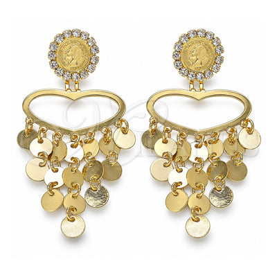 Oro Laminado Long Earring, Gold Filled Style with White Crystal, Polished, Golden Finish, 02.331.0058