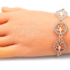 Oro Laminado Fancy Bracelet, Gold Filled Style Tree Design, with White Crystal, Polished, Tricolor, 03.380.0122.07 (05 MM Thickness, 7 Inches Length)