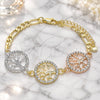 Oro Laminado Fancy Bracelet, Gold Filled Style Tree Design, with White Crystal, Polished, Tricolor, 03.380.0122.07 (05 MM Thickness, 7 Inches Length)