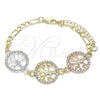 Oro Laminado Fancy Bracelet, Gold Filled Style Tree Design, with White Crystal, Polished, Tricolor, 03.380.0122.07 (05 MM Thickness, 7 Inches Length)