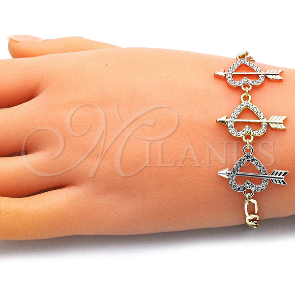 Gold Filled Bracelet — Fancy Bracelet Heart Design with White Crystal Polished — alternate product view — SKU 146404 | Oro Laminado brazalete — elegante Bracelet corazón diseño with cristal blanco pulido — SKU 146404