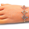 Oro Laminado Fancy Bracelet, Gold Filled Style Heart Design, with White Crystal, Polished, Tricolor, 03.380.0123.07 (05 MM Thickness, 7 Inches Length)