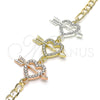 Oro Laminado Fancy Bracelet, Gold Filled Style Heart Design, with White Crystal, Polished, Tricolor, 03.380.0123.07 (05 MM Thickness, 7 Inches Length)
