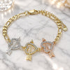 Oro Laminado Fancy Bracelet, Gold Filled Style Heart Design, with White Crystal, Polished, Tricolor, 03.380.0123.07 (05 MM Thickness, 7 Inches Length)