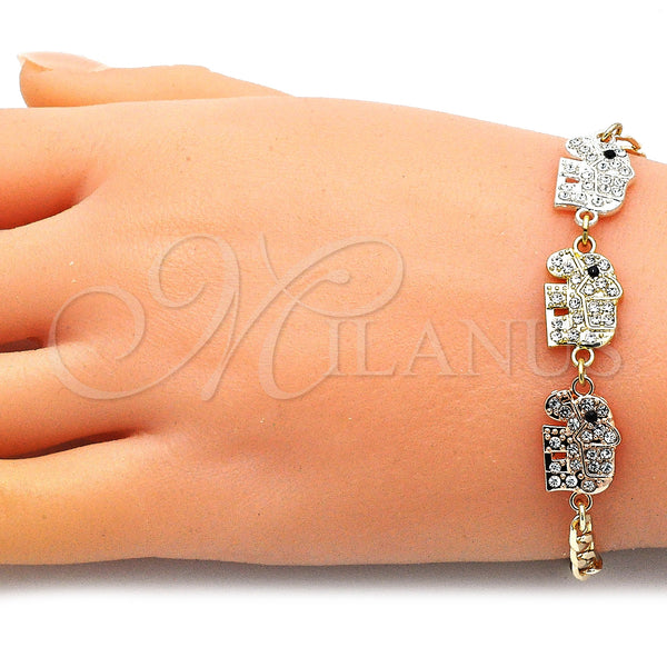 Gold Filled Bracelet — Fancy Bracelet Elephant Design with White and Black — alternate product view — SKU 146405 | Oro Laminado brazalete — elegante Bracelet Elephant diseño with blanco and negro — SKU 146405