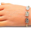 Oro Laminado Fancy Bracelet, Gold Filled Style Elephant Design, with White and Black Crystal, Polished, Tricolor, 03.380.0124.07 (05 MM Thickness, 7 Inches Length)