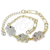 Oro Laminado Fancy Bracelet, Gold Filled Style Elephant Design, with White and Black Crystal, Polished, Tricolor, 03.380.0124.07 (05 MM Thickness, 7 Inches Length)