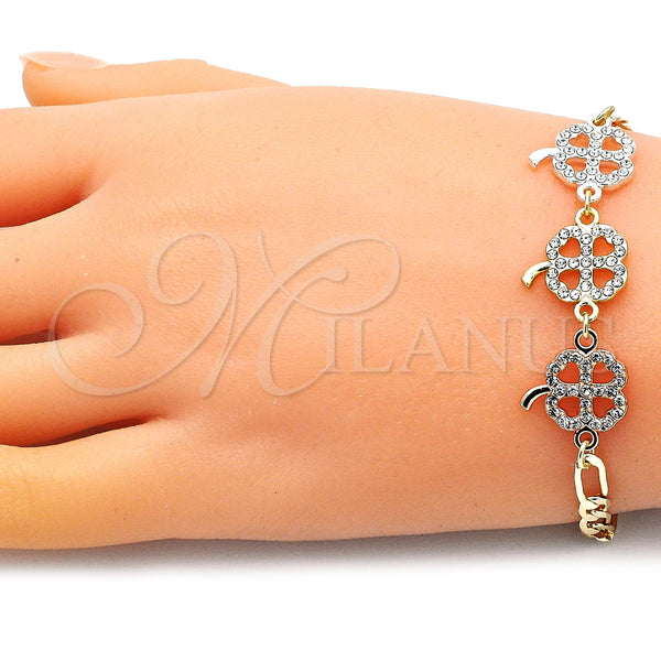 Gold Filled Bracelet — Fancy Bracelet Four-leaf Clover Design with White Crystal — alternate product view — SKU 146406 | Oro Laminado brazalete — elegante Bracelet Four-leaf Clover diseño with cristal blanco — SKU 146406