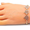 Oro Laminado Fancy Bracelet, Gold Filled Style Four-leaf Clover Design, with White Crystal, Polished, Tricolor, 03.380.0125.07 (05 MM Thickness, 7 Inches Length)