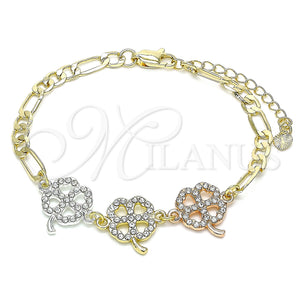Gold Filled Bracelet — Fancy Bracelet Four-leaf Clover Design with White Crystal — main product view — SKU 146406 | Oro Laminado brazalete — elegante Bracelet Four-leaf Clover diseño with cristal blanco — SKU 146406