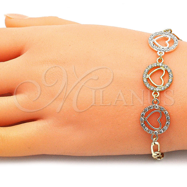 Gold Filled Bracelet — Fancy Bracelet Heart Design with White Crystal Polished — alternate product view — SKU 146407 | Oro Laminado brazalete — elegante Bracelet corazón diseño with cristal blanco pulido — SKU 146407