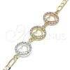 Oro Laminado Fancy Bracelet, Gold Filled Style Heart Design, with White Crystal, Polished, Tricolor for wholesale, additional product view 3