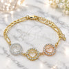 Oro Laminado Fancy Bracelet, Gold Filled Style Heart Design, with White Crystal, Polished, Tricolor, 03.380.0126.08 (05 MM Thickness, 8 Inches Length)