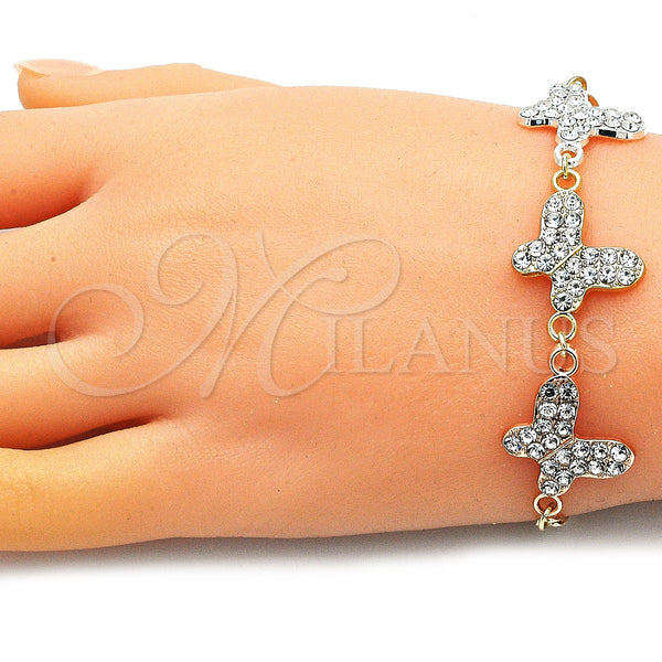 Gold Filled Bracelet — Fancy Bracelet Butterfly Design with White Crystal Polished — alternate product view — SKU 146408 | Oro Laminado brazalete — elegante Bracelet Butterfly diseño with cristal blanco pulido — SKU 146408