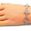Oro Laminado Fancy Bracelet, Gold Filled Style Butterfly Design, with White Crystal, Polished, Tricolor, 03.380.0127.07 (05 MM Thickness, 7 Inches Length)