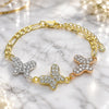Oro Laminado Fancy Bracelet, Gold Filled Style Butterfly Design, with White Crystal, Polished, Tricolor, 03.380.0127.07 (05 MM Thickness, 7 Inches Length)