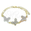 Oro Laminado Fancy Bracelet, Gold Filled Style Butterfly Design, with White Crystal, Polished, Tricolor, 03.380.0127.07 (05 MM Thickness, 7 Inches Length)