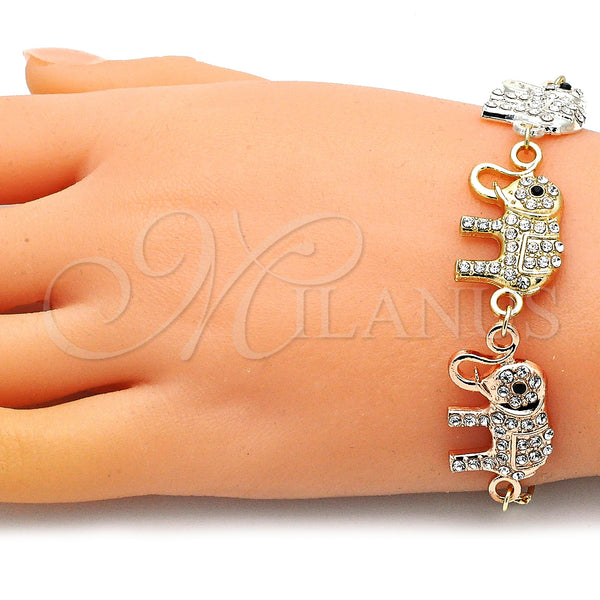 Gold Filled Bracelet — Fancy Bracelet Elephant Design with White and Black — alternate product view — SKU 146410 | Oro Laminado brazalete — elegante Bracelet Elephant diseño with blanco and negro — SKU 146410