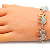 Oro Laminado Fancy Bracelet, Gold Filled Style Elephant Design, with White and Black Crystal, Polished, Tricolor, 03.380.0129.07 (05 MM Thickness, 7 Inches Length)