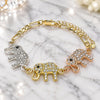 Oro Laminado Fancy Bracelet, Gold Filled Style Elephant Design, with White and Black Crystal, Polished, Tricolor, 03.380.0129.07 (05 MM Thickness, 7 Inches Length)