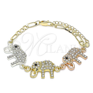 Gold Filled Bracelet — Fancy Bracelet Elephant Design with White and Black — main product view — SKU 146410 | Oro Laminado brazalete — elegante Bracelet Elephant diseño with blanco and negro — SKU 146410