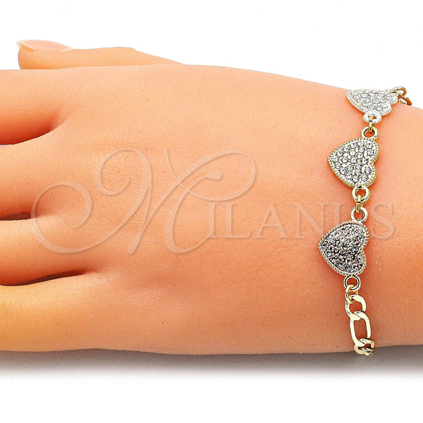 Gold Filled Bracelet — Fancy Bracelet Heart Design with White Crystal Polished — alternate product view — SKU 146411 | Oro Laminado brazalete — elegante Bracelet corazón diseño with cristal blanco pulido — SKU 146411