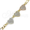 Oro Laminado Fancy Bracelet, Gold Filled Style Heart Design, with White Crystal, Polished, Tricolor, 03.380.0130.07 (05 MM Thickness, 7 Inches Length)