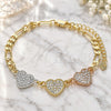 Oro Laminado Fancy Bracelet, Gold Filled Style Heart Design, with White Crystal, Polished, Tricolor, 03.380.0130.07 (05 MM Thickness, 7 Inches Length)