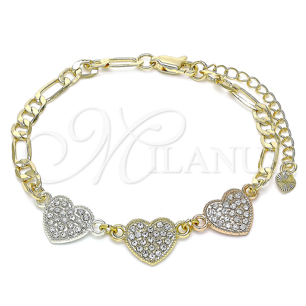 Gold Filled Bracelet — Fancy Bracelet Heart Design with White Crystal Polished — main product view — SKU 146411 | Oro Laminado brazalete — elegante Bracelet corazón diseño with cristal blanco pulido — SKU 146411