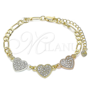 Gold Filled Bracelet — Fancy Bracelet Heart Design with White Crystal Polished — main product view — SKU 146411 | Oro Laminado brazalete — elegante Bracelet corazón diseño with cristal blanco pulido — SKU 146411