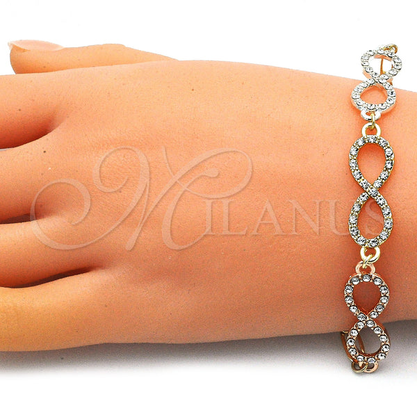 Gold Filled Bracelet — Fancy Bracelet Infinite Design with White Crystal Polished — alternate product view — SKU 146412 | Oro Laminado brazalete — elegante Bracelet Infinite diseño with cristal blanco pulido — SKU 146412