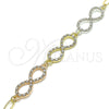 Oro Laminado Fancy Bracelet, Gold Filled Style Infinite Design, with White Crystal, Polished, Tricolor, 03.380.0131.07 (05 MM Thickness, 7 Inches Length)