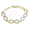 Oro Laminado Fancy Bracelet, Gold Filled Style Infinite Design, with White Crystal, Polished, Tricolor, 03.380.0131.07 (05 MM Thickness, 7 Inches Length)