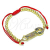 Oro Laminado Adjustable Bolo Bracelet, Gold Filled Style Mom and Paperclip Design, with Multicolor Micro Pave, Polished, Golden Finish, 03.341.0149.12 (04 MM Thickness, 12 Inches Length)
