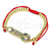 Oro Laminado Adjustable Bolo Bracelet, Gold Filled Style Mom and Paperclip Design, with Multicolor Micro Pave, Polished, Golden Finish, 03.341.0149.12 (04 MM Thickness, 12 Inches Length)