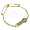 Oro Laminado Adjustable Bolo Bracelet, Gold Filled Style Mom and Paperclip Design, with Multicolor Micro Pave, Polished, Golden Finish, 03.341.0150.11 (01 MM Thickness, 11 Inches Length)
