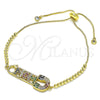 Oro Laminado Adjustable Bolo Bracelet, Gold Filled Style Mom and Paperclip Design, with Multicolor Micro Pave, Polished, Golden Finish, 03.341.0150.11 (01 MM Thickness, 11 Inches Length)