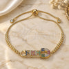 Oro Laminado Adjustable Bolo Bracelet, Gold Filled Style Mom and Paperclip Design, with Multicolor Micro Pave, Polished, Golden Finish, 03.341.0150.11 (01 MM Thickness, 11 Inches Length)