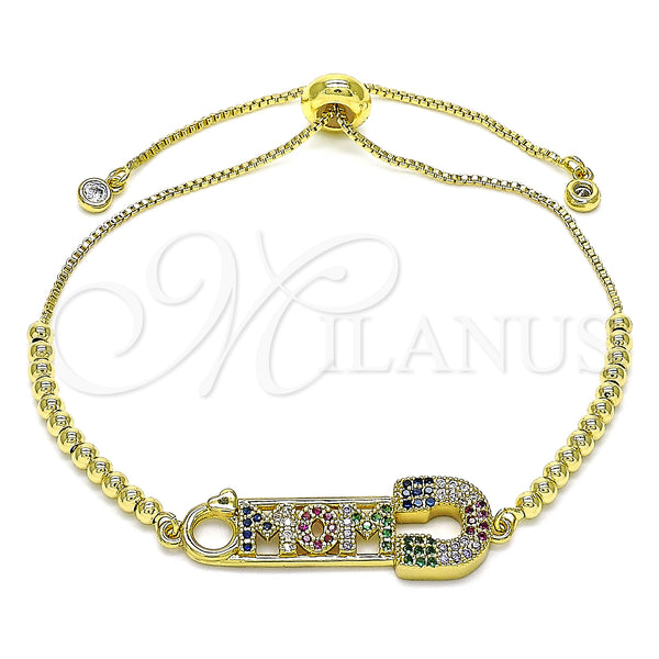 Gold Filled Bracelet — Adjustable Bolo Bracelet Mom and Paperclip Design with — main product view — SKU 146420 | Oro Laminado brazalete — Adjustable Bolo Bracelet Mom and Paperclip diseño with — SKU 146420