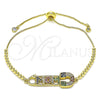Oro Laminado Adjustable Bolo Bracelet, Gold Filled Style Mom and Paperclip Design, with Multicolor Micro Pave, Polished, Golden Finish, 03.341.0150.11 (01 MM Thickness, 11 Inches Length)