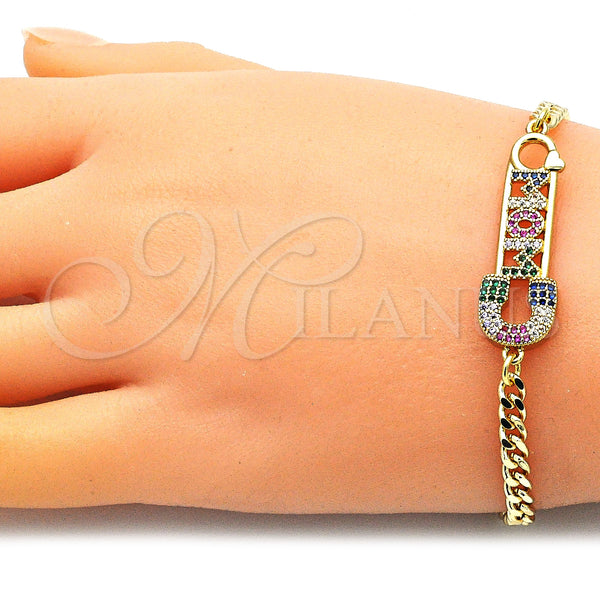 Gold Filled Bracelet — Fancy Bracelet Mom and Paperclip Design with Multicolor — alternate product view — SKU 146421 | Oro Laminado brazalete — elegante Bracelet Mom and Paperclip diseño with Multicolor — SKU 146421