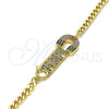 Oro Laminado Fancy Bracelet, Gold Filled Style Mom and Paperclip Design, with Multicolor Micro Pave, Polished, Golden Finish, 03.341.0151.08 (04 MM Thickness, 8 Inches Length)