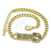 Oro Laminado Fancy Bracelet, Gold Filled Style Mom and Paperclip Design, with Multicolor Micro Pave, Polished, Golden Finish, 03.341.0151.08 (04 MM Thickness, 8 Inches Length)