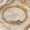 Oro Laminado Fancy Bracelet, Gold Filled Style Mom and Paperclip Design, with Multicolor Micro Pave, Polished, Golden Finish, 03.341.0151.08 (04 MM Thickness, 8 Inches Length)
